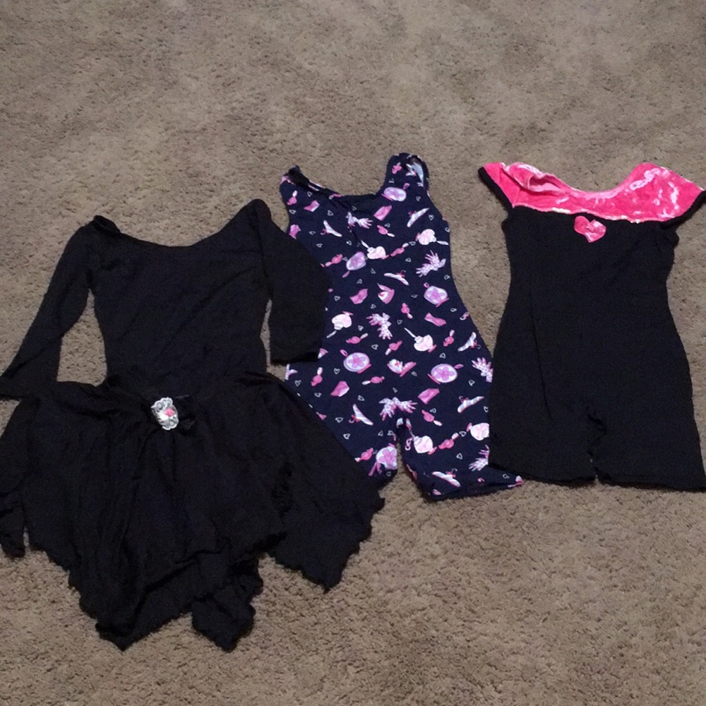 4 pc Beautiful Moret gymnastic leotards & skirt Sz M